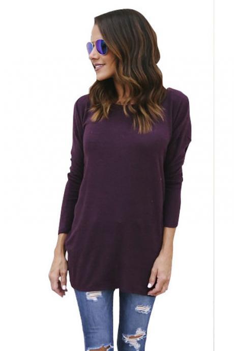 Pure Color Backless Long Sleeves Scoop Long Sweater