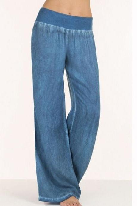 High Waist Loose Wide-leg Long Elastic Pants