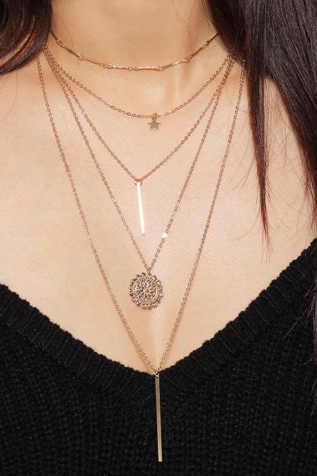 Pentagram Sunflower Combination Necklace