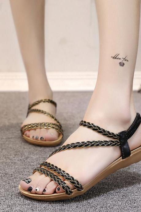 Open Toe Waves Flat Ankle Strap Sandals