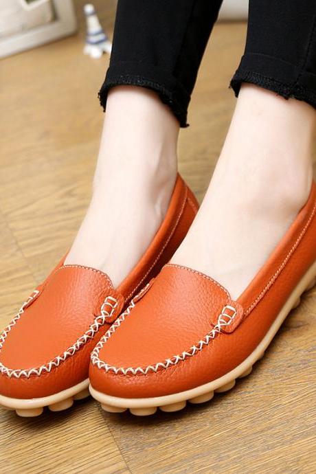 Candy Color Leather Pure Color Soft Sole Casual Flats