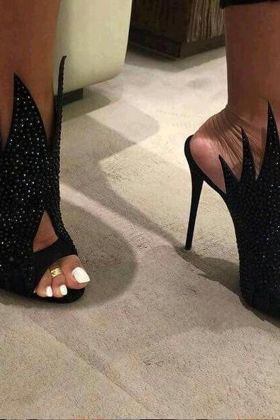 Crystal Irregular Cut Peep-toe Stiletto Hight Heels Slipper Sandals