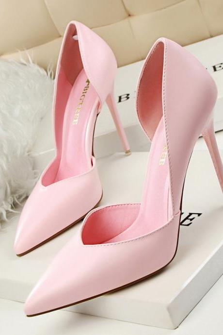 Pink Faux Leather Pointed-toe High Heel Stilettos
