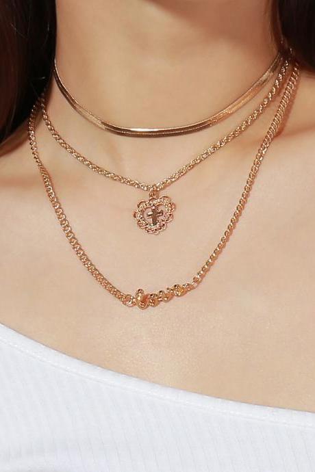 Alloy Cross Letter Multilayer Necklace