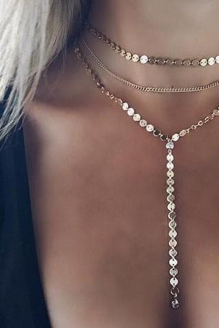 Fashion Multilayer Copper Sequins Necklace