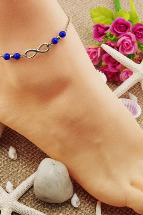 Turquoise Acrylic Beads Endless Eight-character Anklets