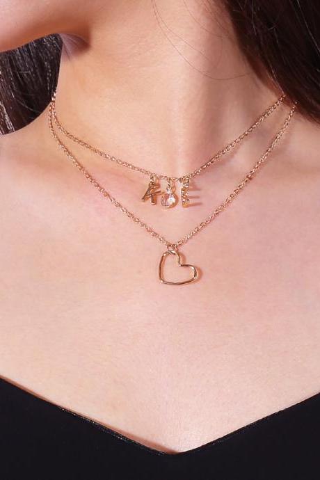 Light luxury Crystal Love Letters Pendant Clavicle Necklace