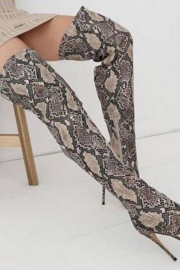 Serpentine Pointed Toe Stiletto High Heel Over The Knee Long Boots