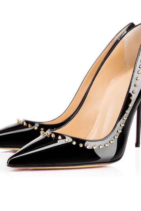Rivets Low Cut Pointed Toe Stiletto Heel Heels Party Shoes