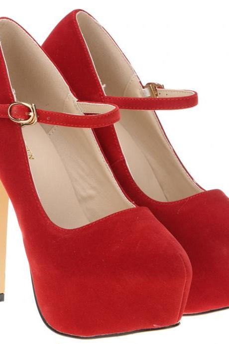Candy Color Suede Platform Ankle Strap Stiletto High Heels