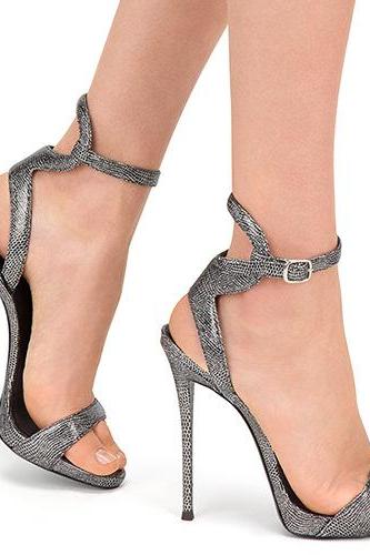 Shinning Open Toe Ankle Wrap Super High Stiletto Heel Sandals