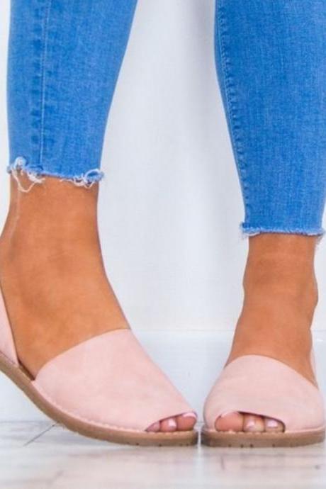 Retro Weave Peep Toe Solid Color Women Flat Sandals