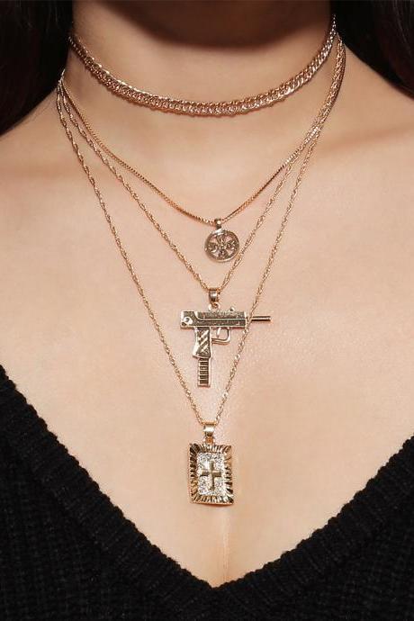 Multielement Cross Anti-war Clavicle Necklace