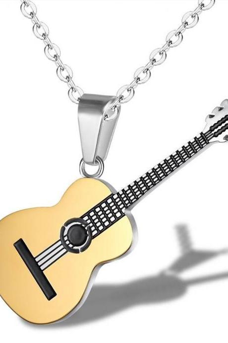 Personality Music Guitar Titanium Steel Necklace