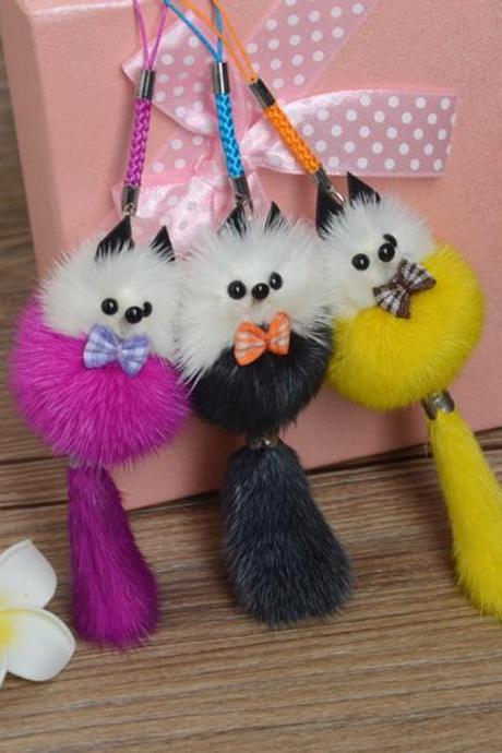 Cut Gift Ideal Real Mink Fur Fox Charm Keychain Car/Bag/Phone Fur Decoration Color Random Key Chain Rings Pompom