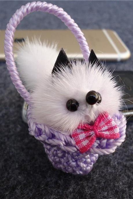 Color Random Cute Bow-knot Mink Fur Fox In Cart Ball Key Chain Rings Pompom Real Fur Charm Keychain Car Bag Fur Decoration