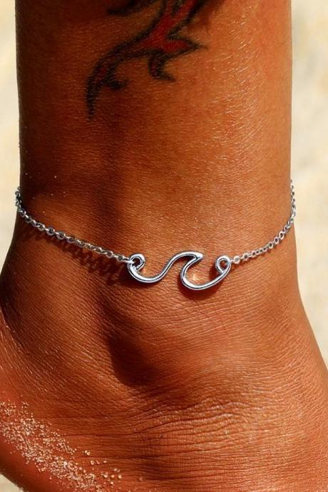 Bohemian Vintage Silver Color Wave Leg Chain Ankle Bracelet for Women Fashion Beach Anklet Summer Anklets Foot Jewelry