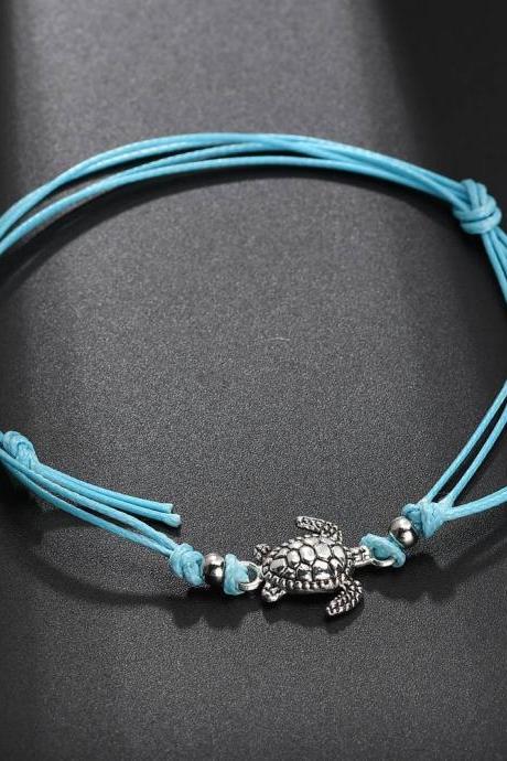 Summer Beach Turtle Shaped Charm Rope String Anklets For Women Ankle Bracelet-3