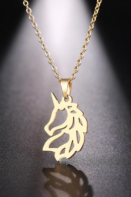 Steel Necklace For Women Man Noble Horse Gold And Silver Color Pendant Necklace Engagement Jewelry-3