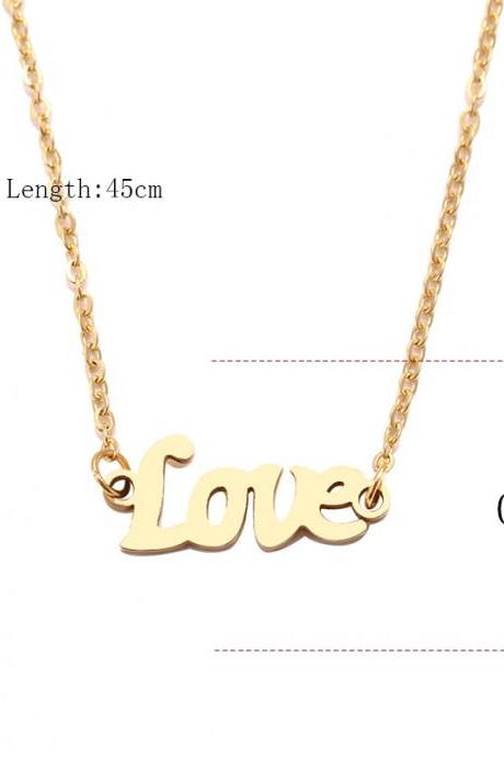 Steel Necklace For Women Man Love Word Sharp Gold And Silver Color Pendant Necklace Engagement Jewelry-4