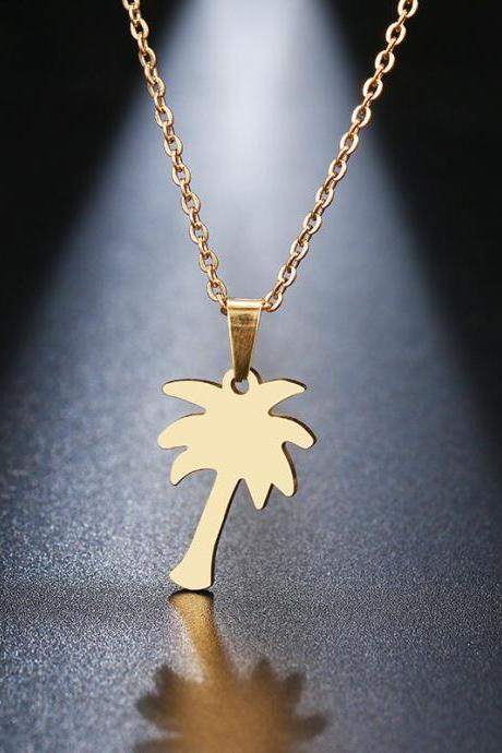 Steel Necklace For Women Lover's Gold And Silver Color Coconut Tree Pendant Necklace Engagement Jewelry-6