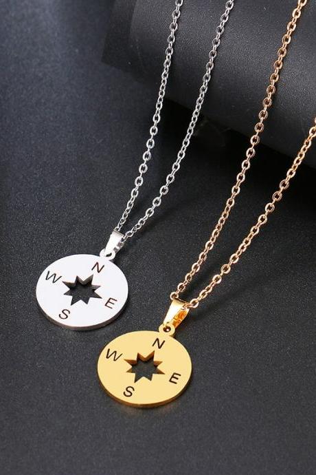 Stainless Steel Necklace For Women Lover&amp;amp;#039;s Gold And Silver Color Tiny Round Compass Handmade Necklace Jewelry-9