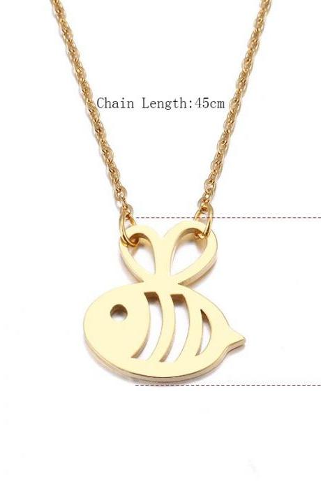 Stainless Steel Necklace For Women Lover's Gold And Silver Color Shaped Cute Bumble B Pendant Necklace Engagement Jewelry-13