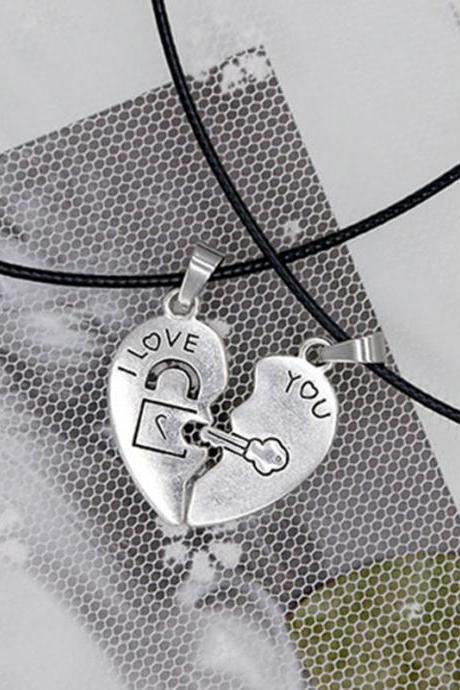 2 Pcs/set Couple Necklace For Women Men Silver Color Two Pieces Heart Pendant Paired Necklace Fashion Necklace Gifts For Women