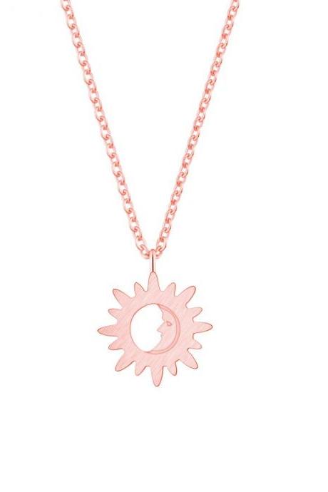 Moon And Sun Pendant Necklace Retro Long Sweater Chain Human Face Crescent Collier Femme Stainless Steel Collares