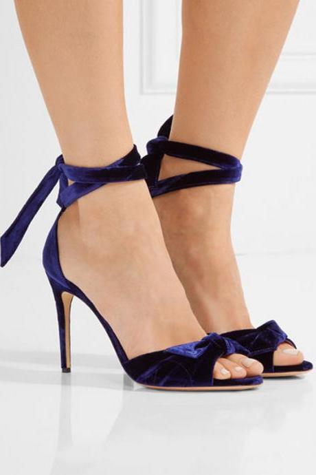 Blue Suede Strap Open Toe High Heel Sandals