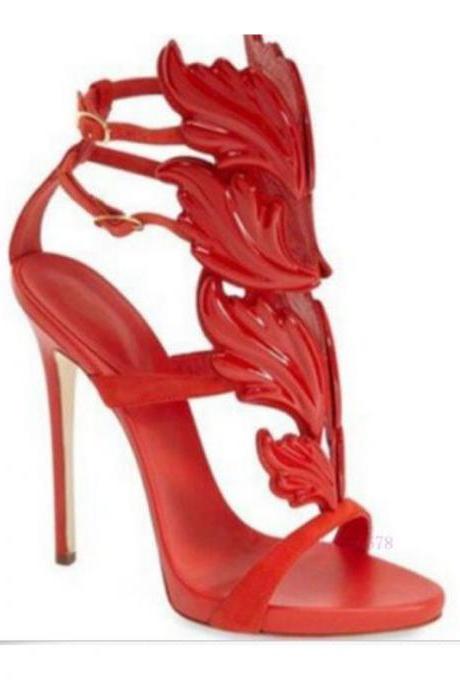 Sexy Red Leather Buckle High Heel Sandals
