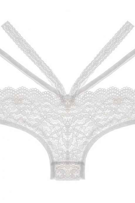 Women Sexy Lingerie G String Lace Underwear Bandage Hollow Out Panties Female Low-waist Transparent