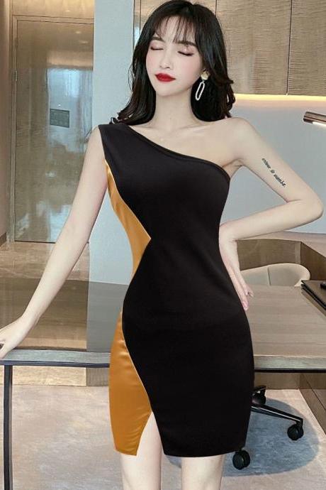 Sexy One Shoulder Mini Irregular Bodycon Dress-1