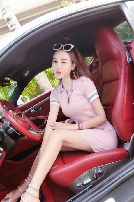 Sexy Pink Short sleeve Bodycon Mini Dress
