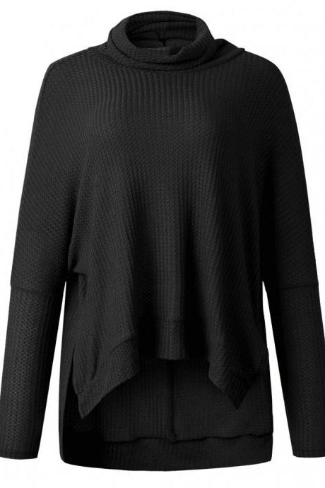 Black Pile Collar Low High Sweater