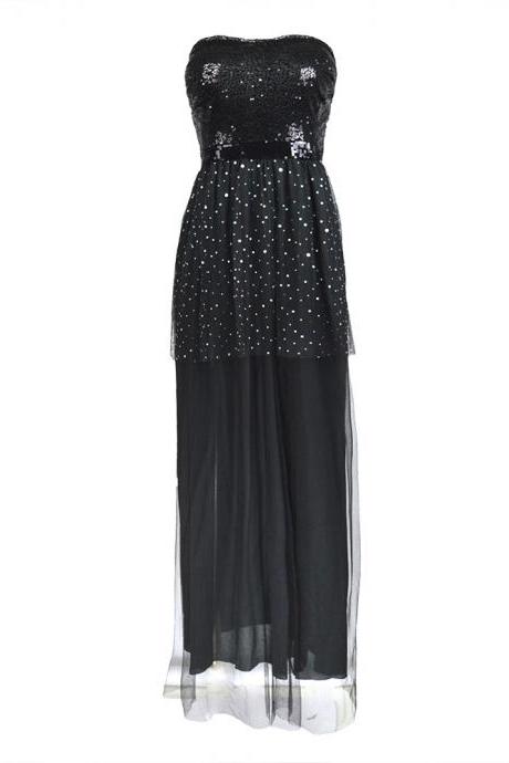 Free Shipping Sexy Black Squined Bridesmaid Sisters Long Dress