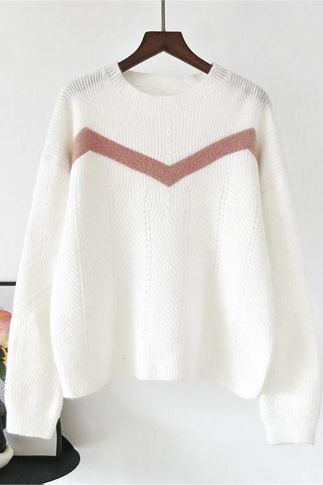 Free Shipping Color Matching Stripe Loose Sweater