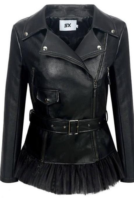 Black Leather Splice Moto Jacket
