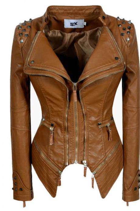 Fashion Lapel Rivet Studded Moto Jacket