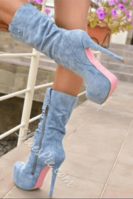 Sexy Light Blue Platform High Heel Boots