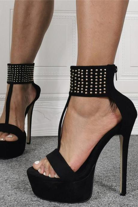 Black Rivet High Heel Fashion Sandals