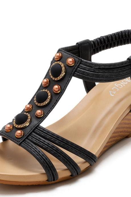 Seaside Roman Wedge Heel Sandals-black