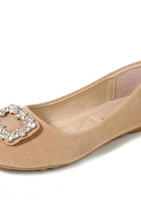 Diamond Button Flat Shoes-khaki