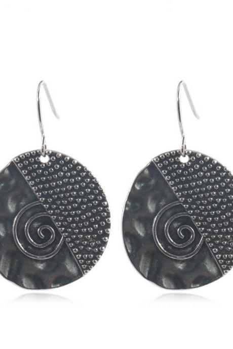 Bohemian National Style Creative Round Spiral Alloy Carved Earrings And Earrings