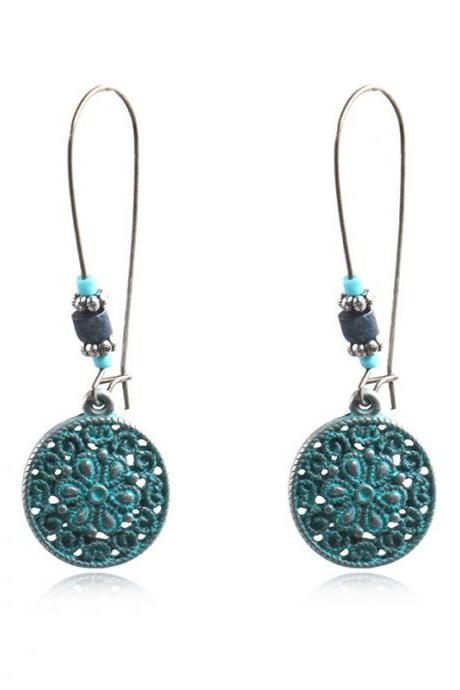 Wings And Leaves Hand Of Fatima Round Turquoise Beads Earrings-4