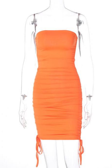 Bra Drawstring Lace Up Dress-orange