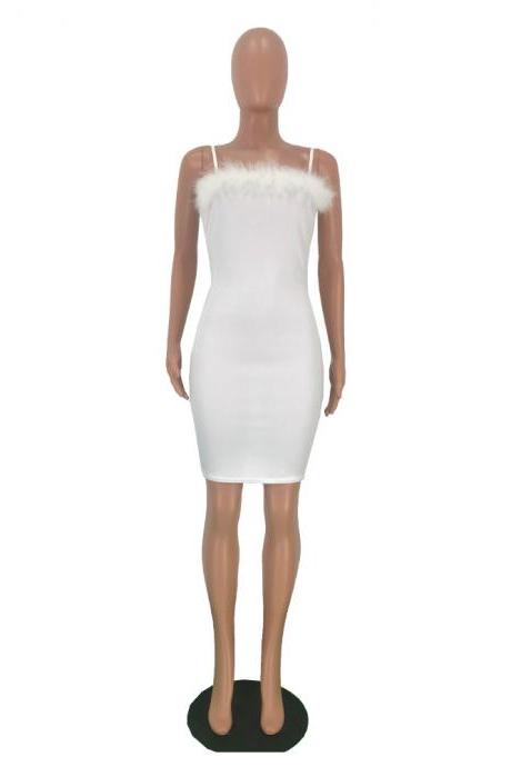 Feather Sling Party Dress-white