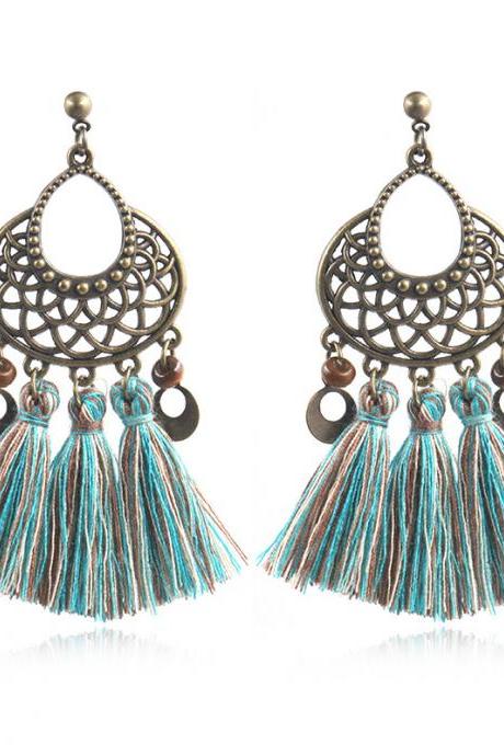 Creative Exaggeration Hollow Out U-shaped Woven Long Earrings-1