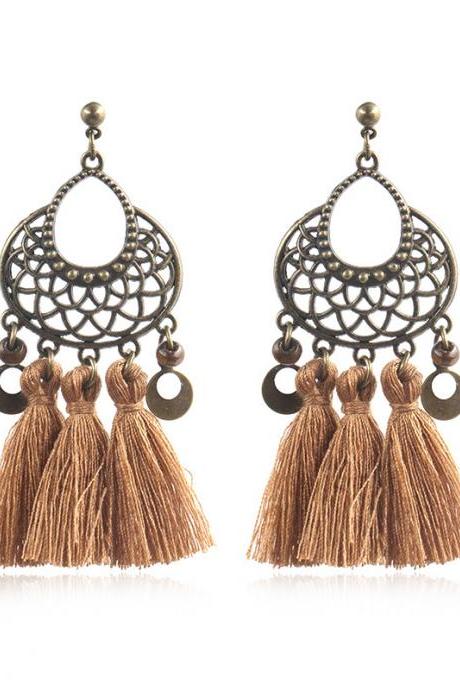 Creative Exaggeration Hollow Out U-shaped Woven Long Earrings-4