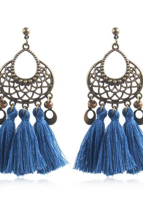 Creative Exaggeration Hollow Out U-shaped Woven Long Earrings-6